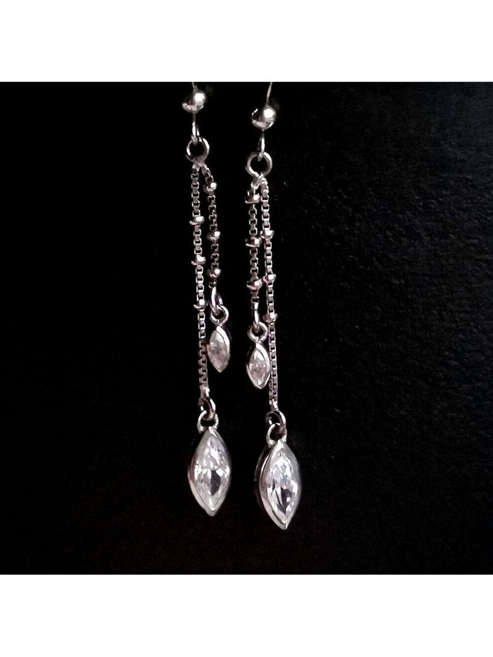Sterling silver CZ Long Dangle drop earrings 🆕 - Picture 1 of 4